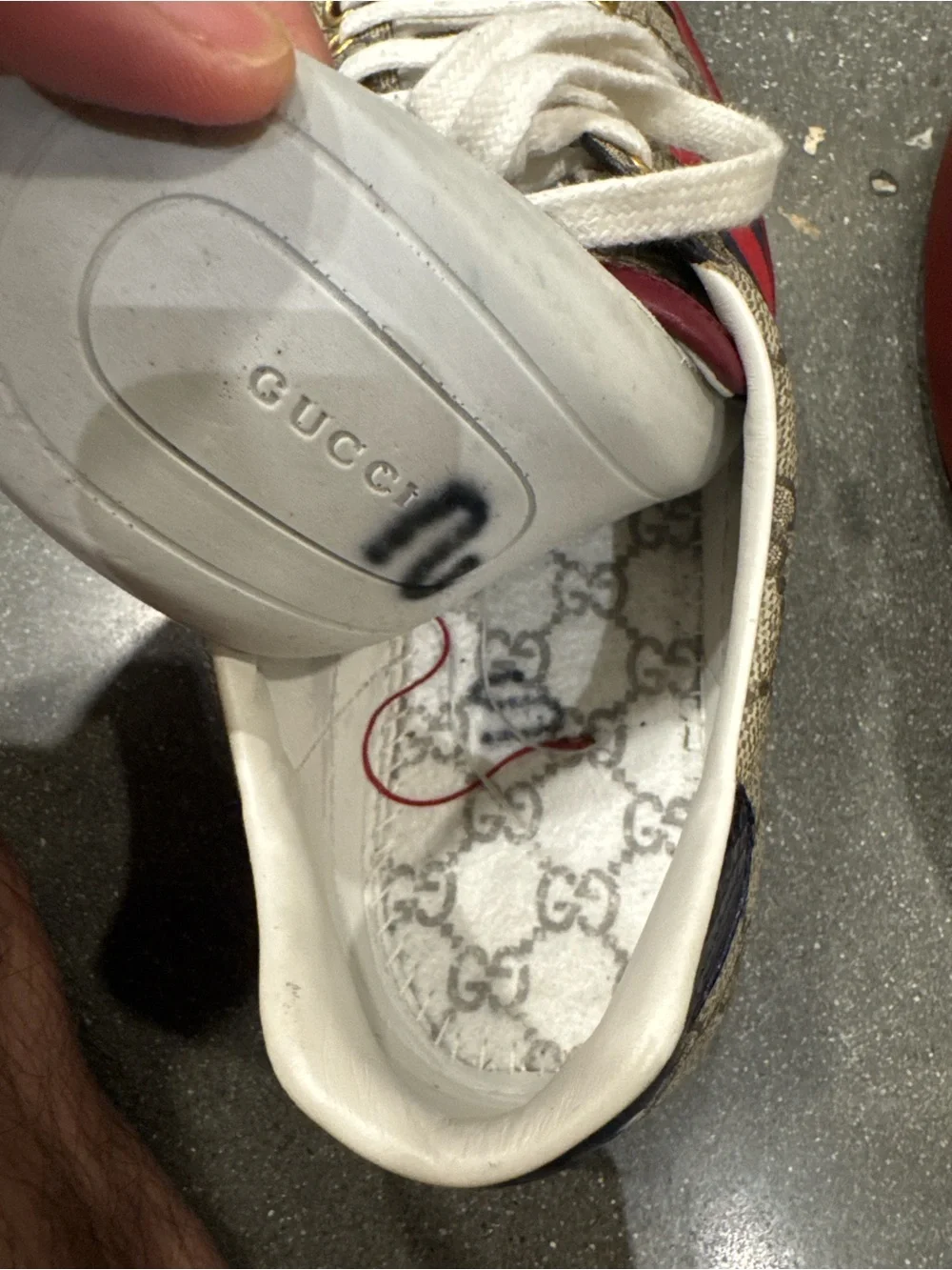 Gucci GG Supreme Canvas Sneakers with Red Trim and Navy Stripes